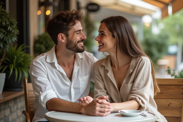 Couple complice attablé en terrasse de café, portrait de la vie amoureuse d'un footballeur et de sa femme