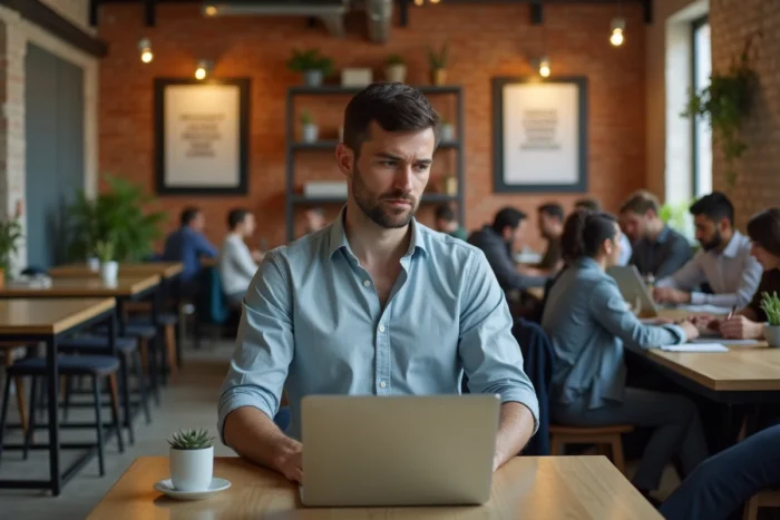 Jeune professionnel travaillant dans un espace de coworking à Marseille pour booster sa carrière