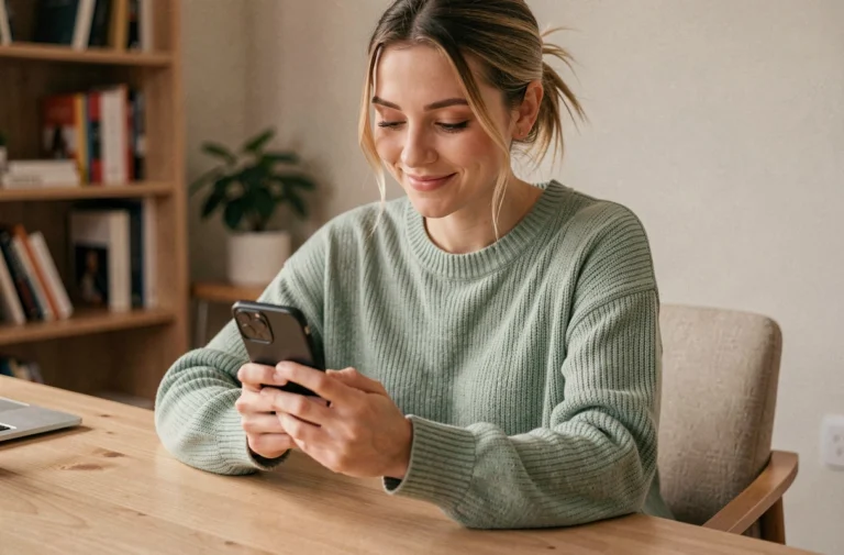 Jeune femme consultant son compte Instagram sur smartphone pour augmenter ses abonnés gratuitement