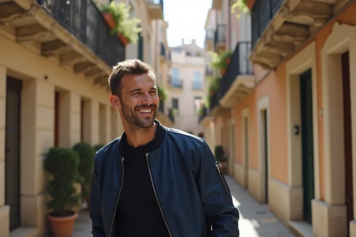 Rappeur marseillais dans une cour de quartier traditionnel, évoquant ses racines familiales et son environnement d'origine
