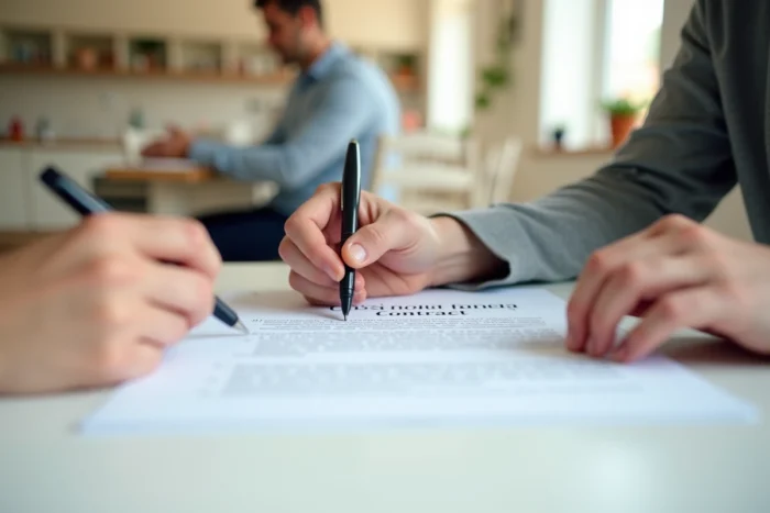 Signature d'un contrat de caution pour un prêt étudiant avec un parent cosignataire à domicile